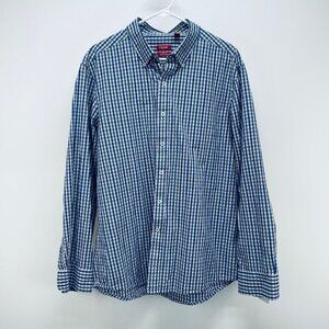 Izod Shirt XL Men’s Blue & White Check Slim Fit Coupe Ajuste Plaid Long Sleeve
